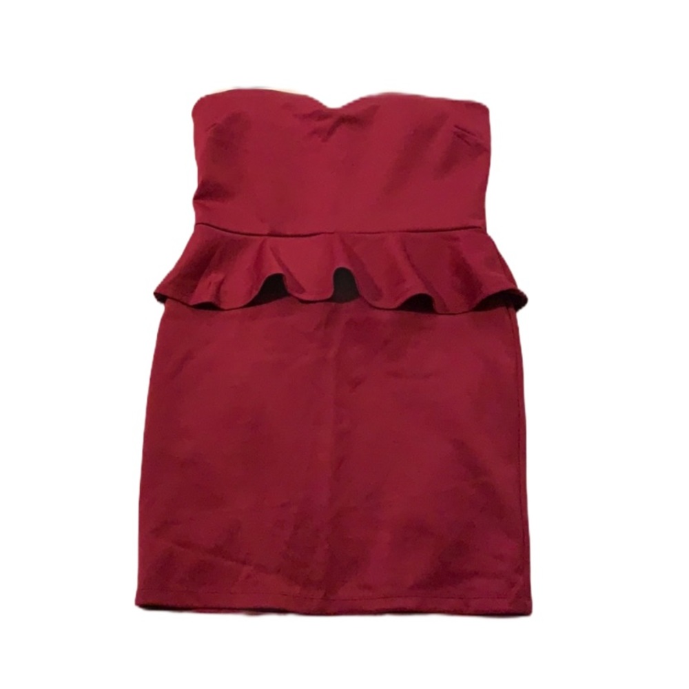 TIMING Maroon Strapless Peplum Dress! WORN ONCE!